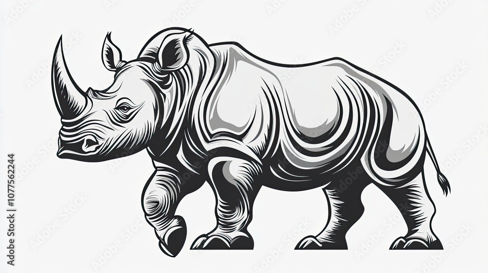 Obraz premium A Black and White Line Art Illustration of a Rhino