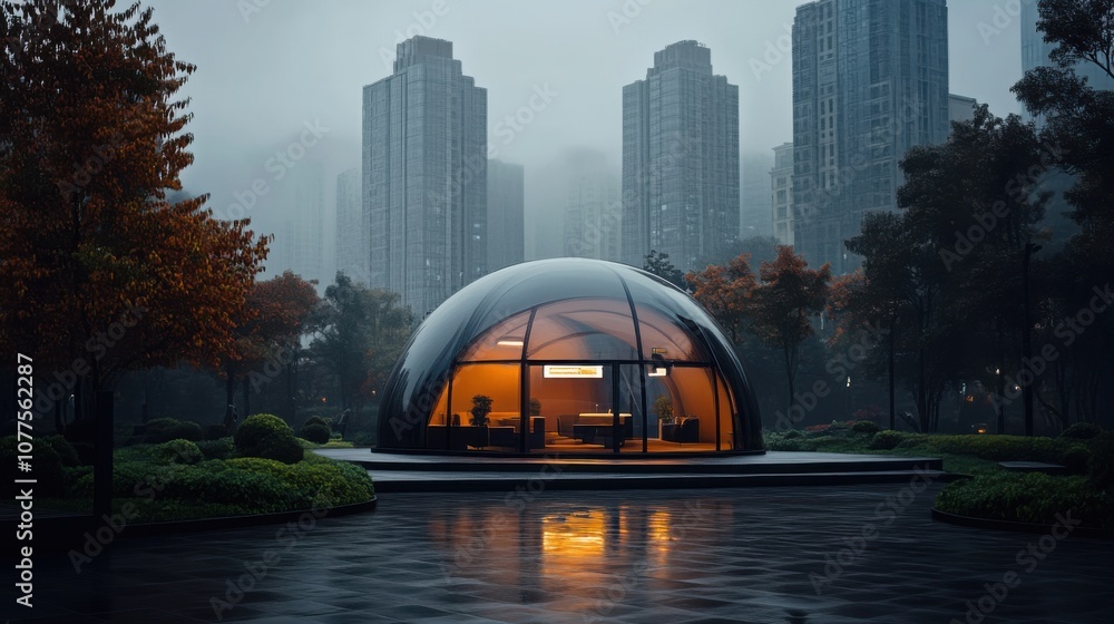Naklejka premium City Dome Beneath the Foggy Skyline