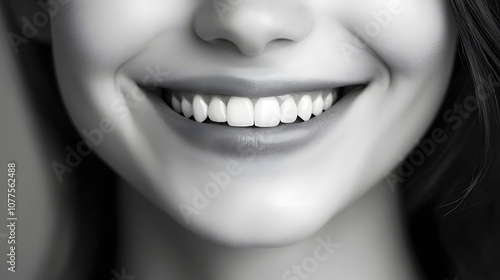 Warm Smile: Close-Up black and white Shot of a Woman Radiating Joy Against a Pure White Background