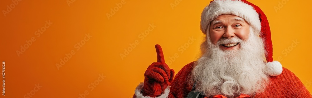 Santa Claus on a background with a copy space pointing his index finger forward Santa Claus on a background with a copy space pointing his index finger forward