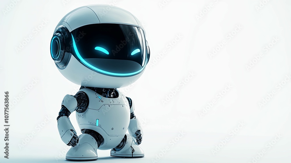 White Robot with Blue Glowing Eyes and Circular Head White Robot with Blue Glowing Eyes and Circular Head