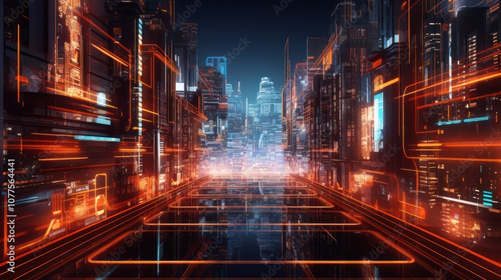 Futuristic Cityscape with Glowing Neon Lights Futuristic Cityscape with Glowing Neon Lights