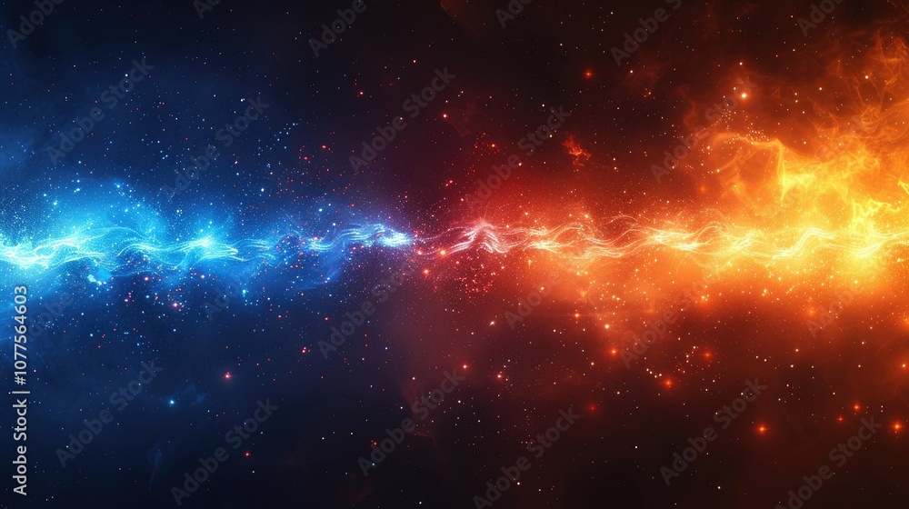 Fototapeta premium Abstract fiery and icy streaks of light against a dark background.