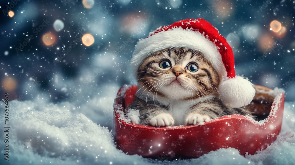Cat in Festive Red Santa Claus Costume and White Fluffy Beard Portrait, Christmas Holiday Pet Photography with Traditional Santa Hat, Winter Season Animal Photo with Cute Kitten in Red and White Cat in Festive Red Santa Claus Costume and White Fluffy Beard Portrait, Christmas Holiday Pet Photography with Traditional Santa Hat, Winter Season Animal Photo with Cute Kitten in Red and White