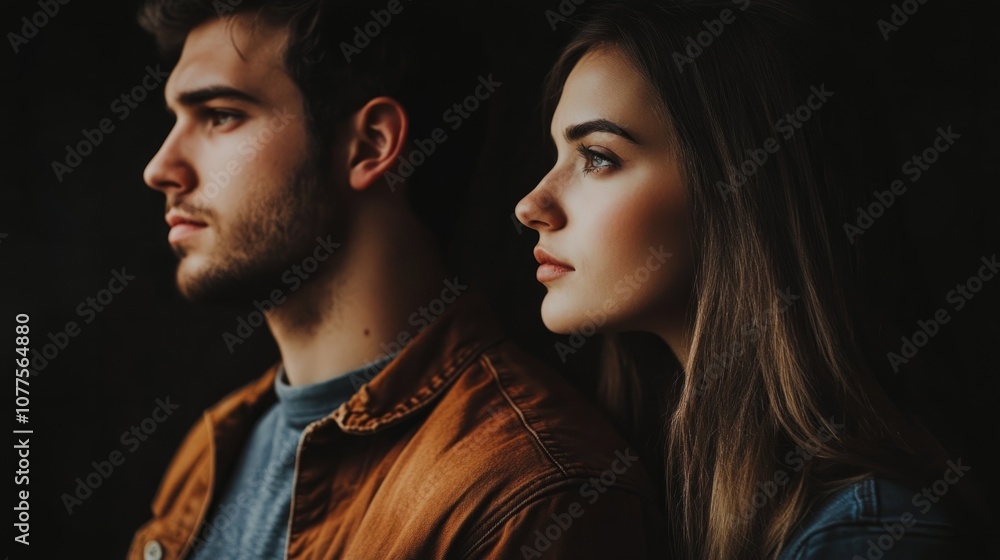 Couple standing close to each other but looking in opposite directions generative ai Couple standing close to each other but looking in opposite directions generative ai