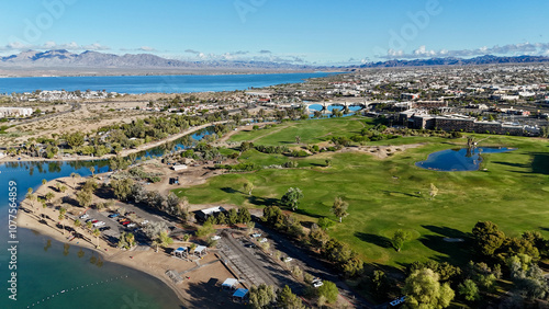 Golf course and city view