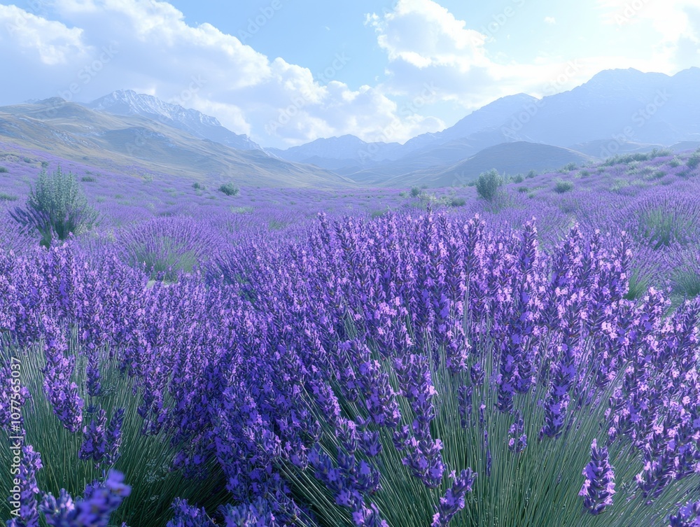 Obraz premium Vibrant Lavender Fields Under Clear Blue Sky