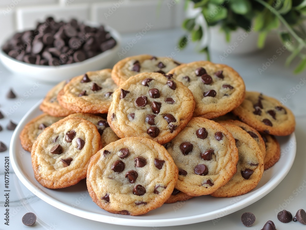 Freshly Baked Chocolate Chip Cookies on a White Plate Freshly Baked Chocolate Chip Cookies on a White Plate