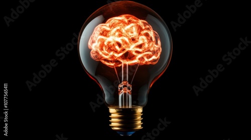 Creative light bulb with swirling brain-like design, representing new ideas, technology theme generative ai