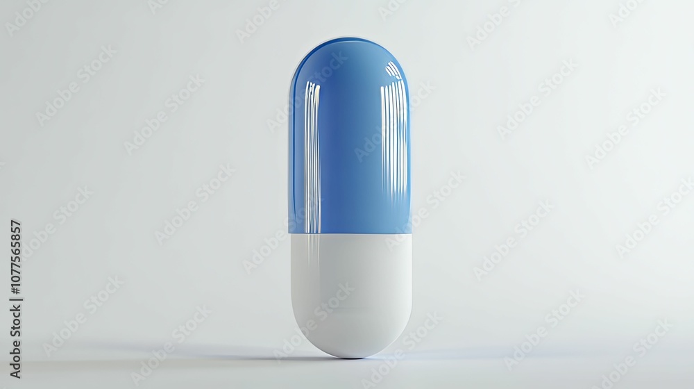 A Single Blue and White Capsule Pill on a White Background A Single Blue and White Capsule Pill on a White Background