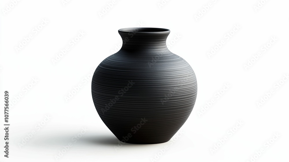 Black Ceramic Vase with Horizontal Grooves Black Ceramic Vase with Horizontal Grooves