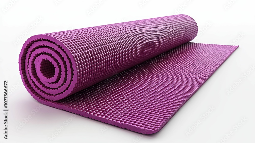 Rolled up purple exercise mat with textured surface Rolled up purple exercise mat with textured surface