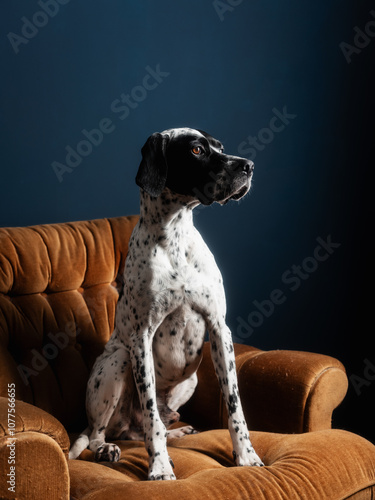 Portrait Of A Dog Sitting In The Armchair At Home photo