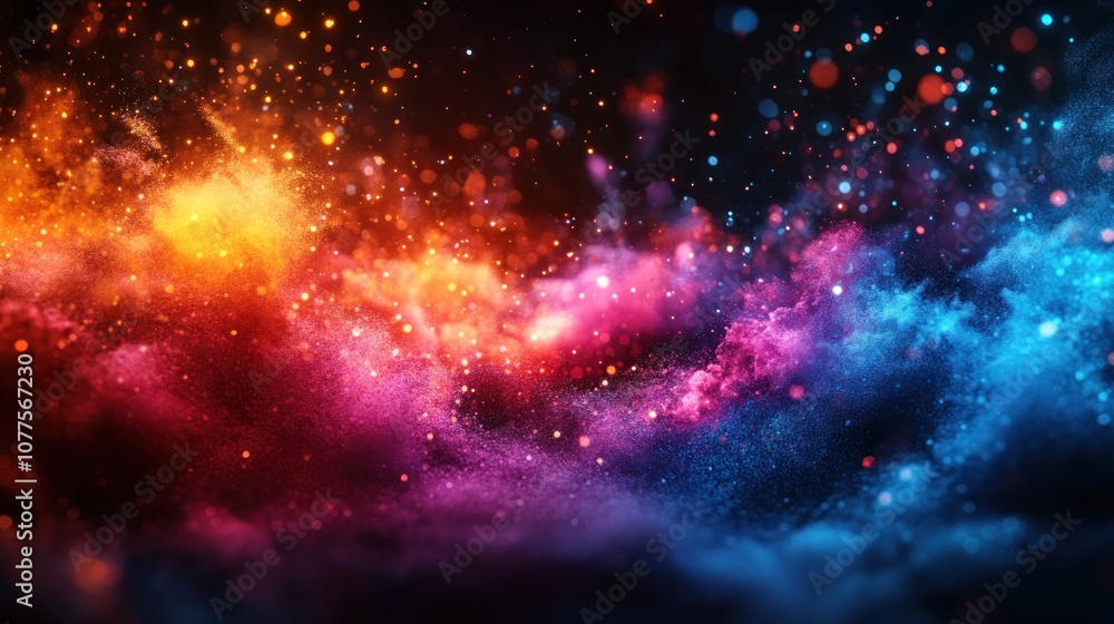 Fototapeta premium Vibrant cosmic scene with colorful nebula-like formations.
