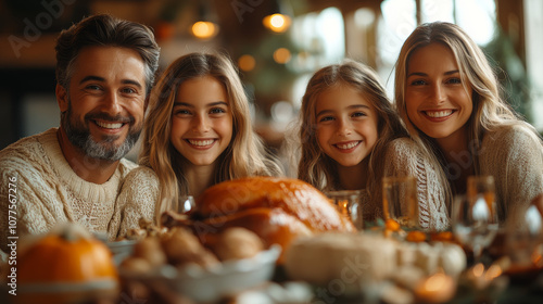 Wallpaper Mural A happy family smiles for the camera at a Thanksgiving dinner. Torontodigital.ca