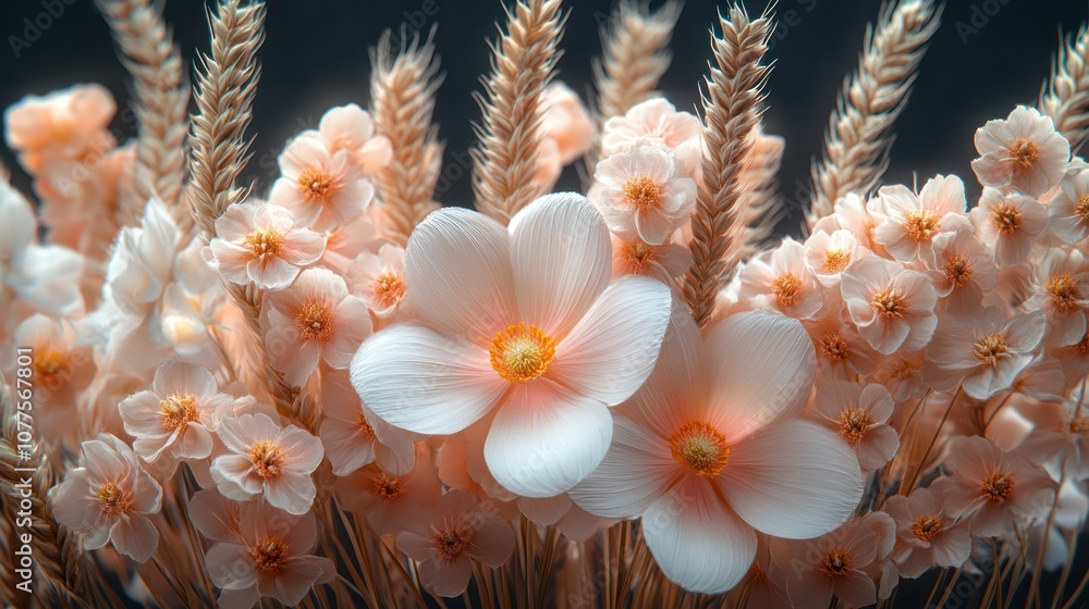 custom made wallpaper toronto digitalA wildflower bouquet with wheat stalks in 3D outline.