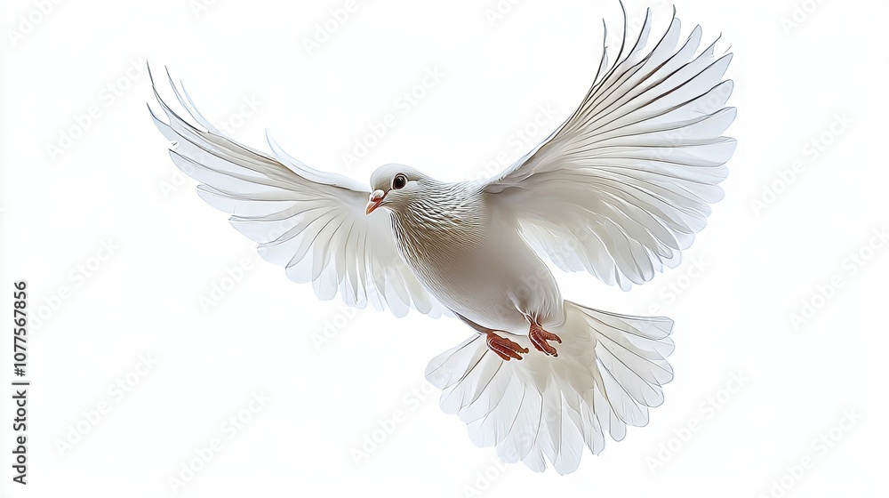 Fototapeta premium A White Dove In Flight Against A White Background