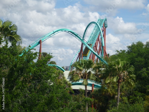 Photography View of roller coaster in theme park in Florida