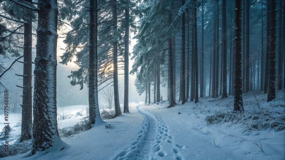 Naklejka premium road in winter forest
