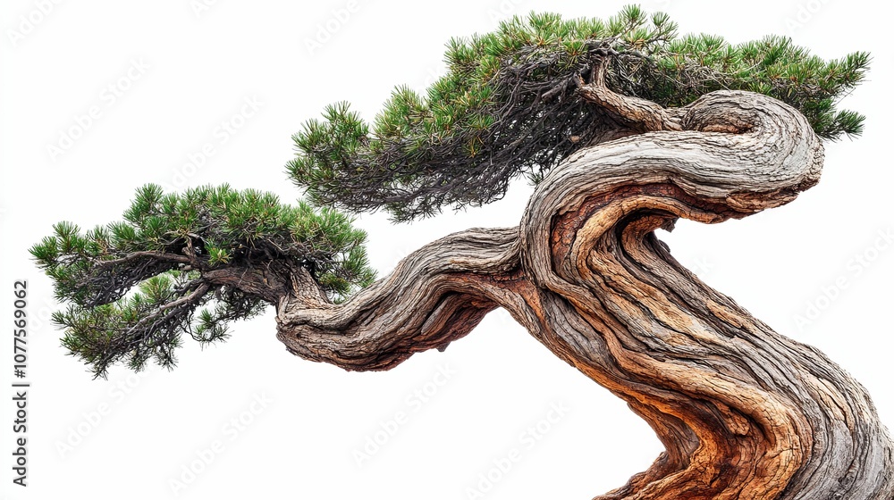 A Twisted Tree Branch with Green Foliage A Twisted Tree Branch with Green Foliage