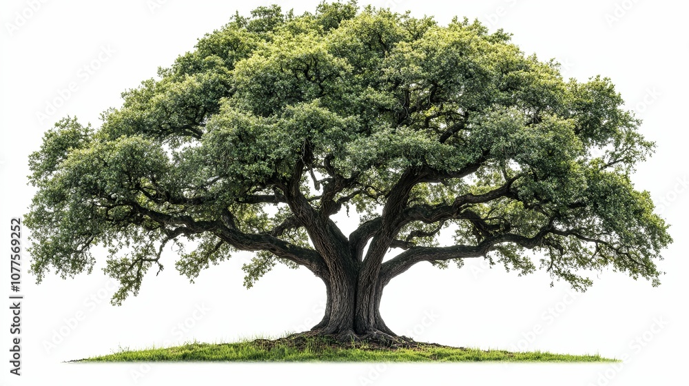 Fototapeta premium A Large, Lush Tree With Intertwined Branches Isolated on a White Background