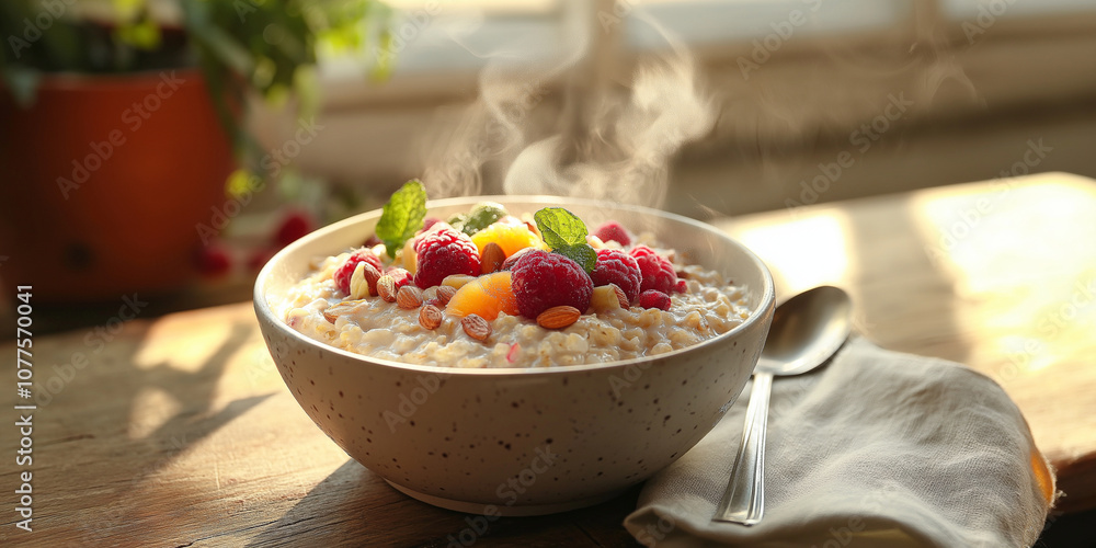 Steaming Oatmeal with Fruits Steaming Oatmeal with Fruits