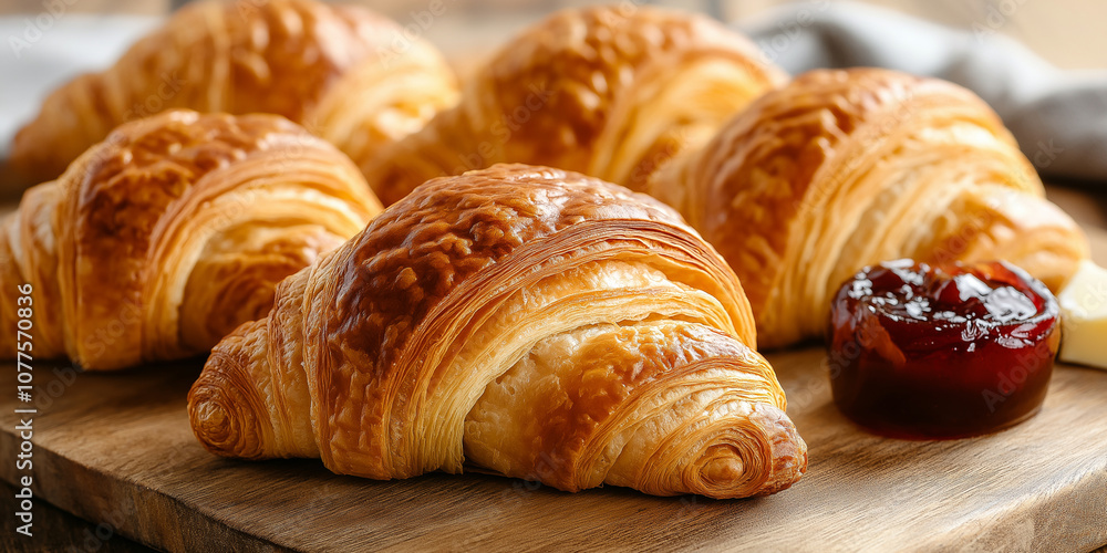 Close-up of Croissants with Butter and Jam Close-up of Croissants with Butter and Jam