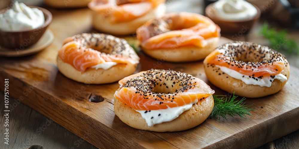 Freshly Baked Bagels with Cream Cheese and Salmon Freshly Baked Bagels with Cream Cheese and Salmon