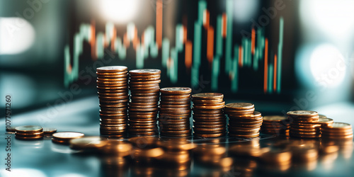 Golden coins on the financial graph