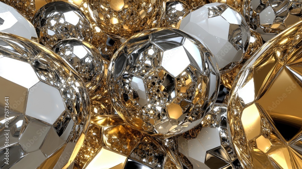 Shimmering Metallic Spheres in a Dynamic Arrangement Showcasing Reflection and Depth with a Blend of Silver and Gold Tones for Creative Inspiration and Design Use Shimmering Metallic Spheres in a Dynamic Arrangement Showcasing Reflection and Depth with a Blend of Silver and Gold Tones for Creative Inspiration and Design Use