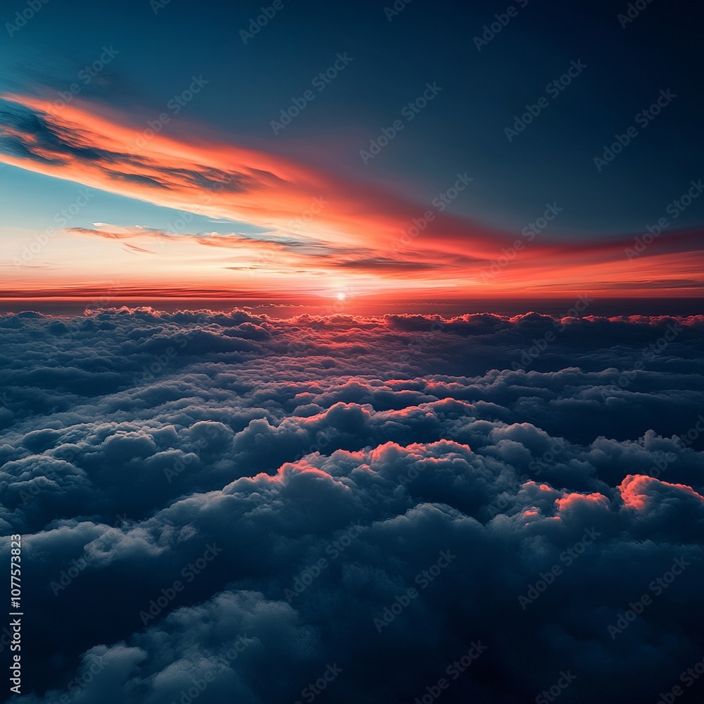 Dynamic sunset with layers of clouds, colorful, radiant, peaceful. Dynamic sunset with layers of clouds, colorful, radiant, peaceful.