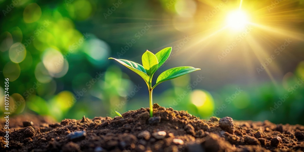 A small green seedling sprouts from the rich brown soil, bathed in the warm glow of the setting sun, a testament to the beauty and resilience of nature. A small green seedling sprouts from the rich brown soil, bathed in the warm glow of the setting sun, a testament to the beauty and resilience of nature.