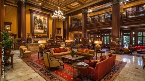 Wallpaper Mural Luxurious hotel lobby with elegant seating, intricate woodwork, and a warm inviting atmosphere, featuring stylish decor and ambient lighting for a sophisticated welcome Torontodigital.ca