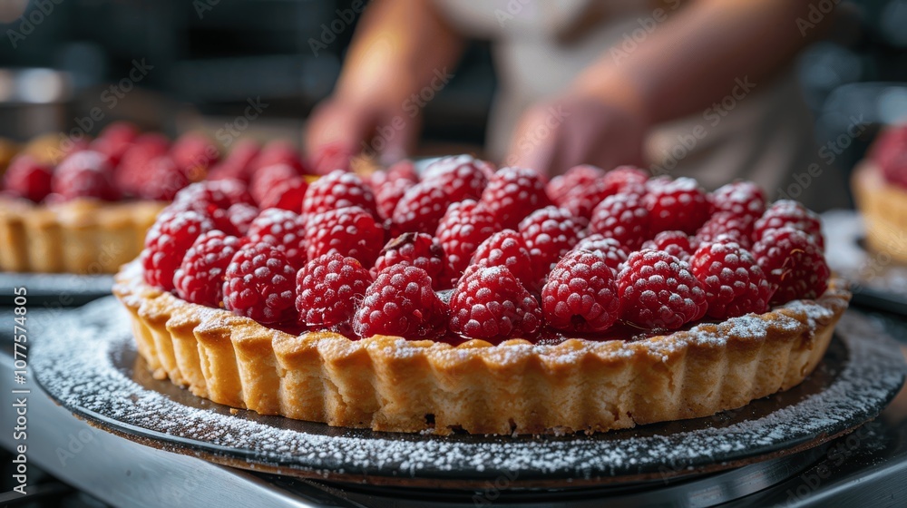 Close-up of Elegant French Tart with Fresh Raspberries Close-up of Elegant French Tart with Fresh Raspberries