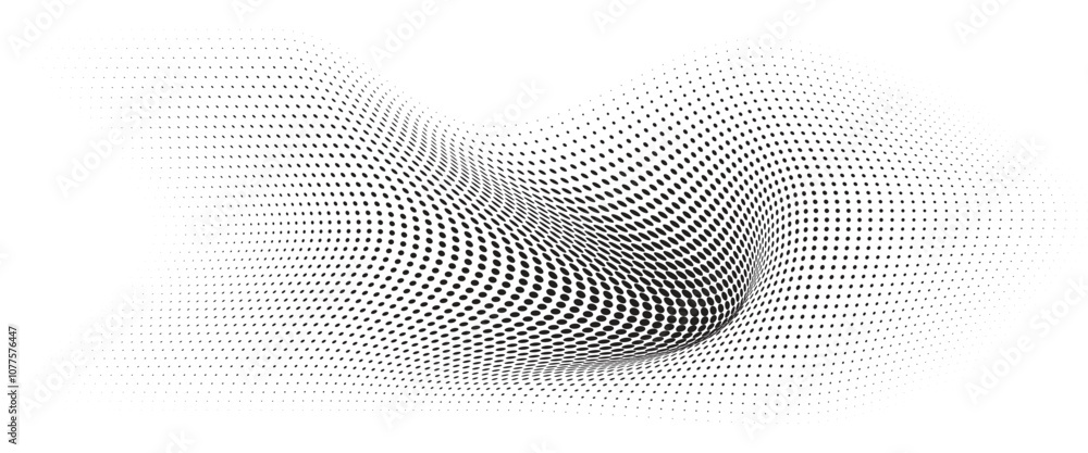 Flowing Wave Dot Halftone Pattern: Curve Gradient Shape on Transparent Background. Suitable for AI, Tech, Network, Digital, Science, and Technology Themes. Flowing Wave Dot Halftone Pattern: Curve Gradient Shape on Transparent Background. Suitable for AI, Tech, Network, Digital, Science, and Technology Themes.