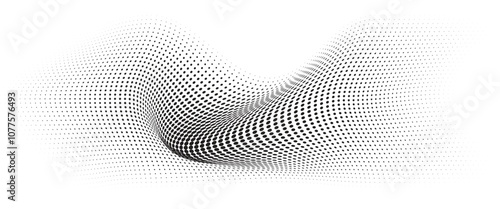 Flowing Wave Dot Halftone Pattern: Curve Gradient Shape on Transparent Background. Suitable for AI, Tech, Network, Digital, Science, and Technology Themes.