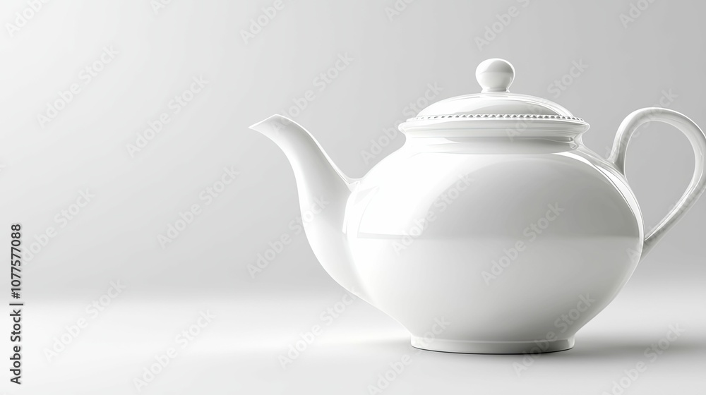 White Porcelain Teapot with a Rounded Body and a Single Handle White Porcelain Teapot with a Rounded Body and a Single Handle