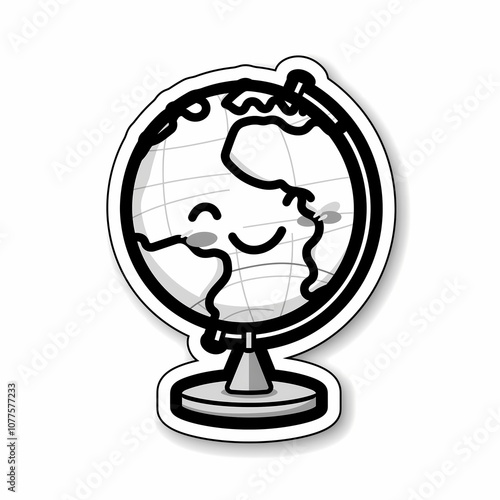 Kawaii Smiling Globe Sticker for Educational Use in Geography Classrooms on White Background