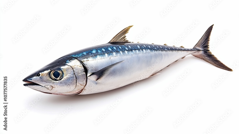 A Freshly Caught Whole Mackerel Fish Isolated on a White Background A Freshly Caught Whole Mackerel Fish Isolated on a White Background