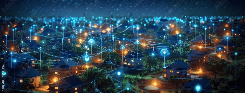 Smart Digital Community with Futuristic Technology and Green Energy Connections in an Urban Nightscape Smart Digital Community with Futuristic Technology and Green Energy Connections in an Urban Nightscape
