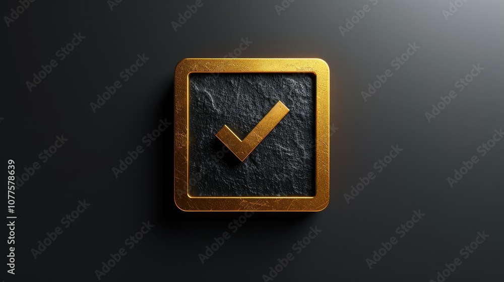 Golden check mark in square on black background. Golden check mark in square on black background.