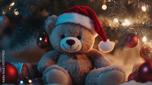 Wallpaper Mural Fluffy teddy bear with red hat generative ai Torontodigital.ca