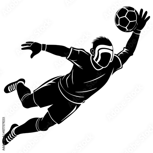 Soccer Goalkeeper Silhouette: A dramatic silhouette of a soccer goalkeeper in mid-air, diving to make a save. The image captures the intensity and athleticism of the sport. 