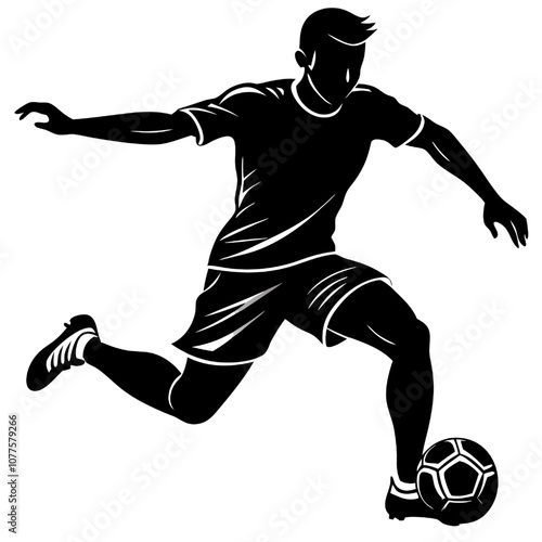 Silhouette of a Soccer Player in Action: A powerful silhouette of a soccer player in mid-stride, capturing the dynamic energy and athleticism of the sport.