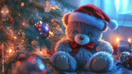 Wallpaper Mural Fluffy teddy bear with red hat generative ai Torontodigital.ca