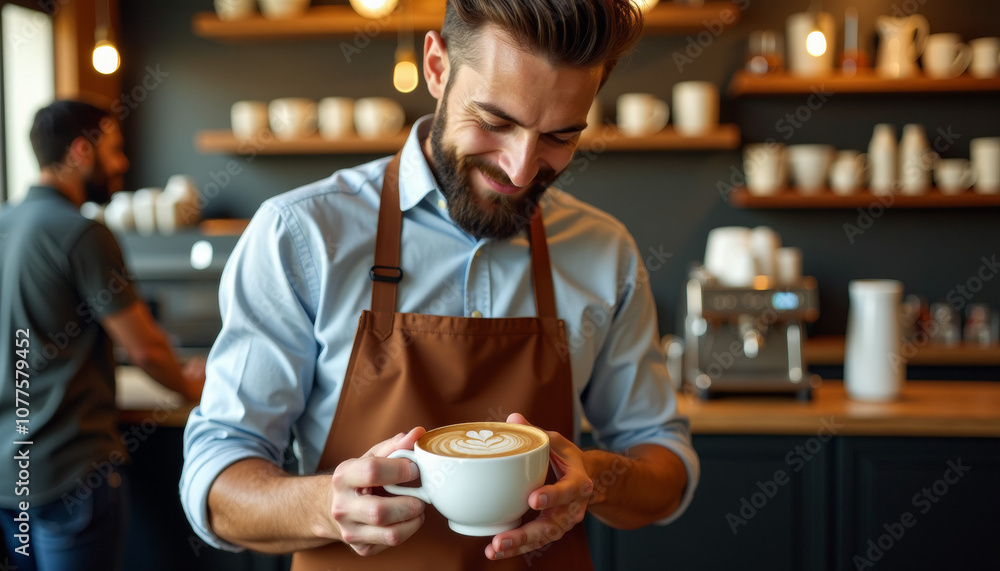 Barista Presenting a Delicious Latte Art Barista Presenting a Delicious Latte Art
