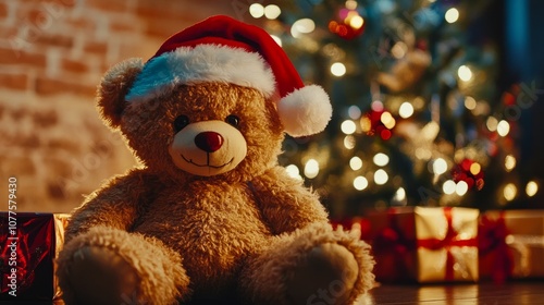 Wallpaper Mural Fluffy teddy bear with red hat generative ai Torontodigital.ca