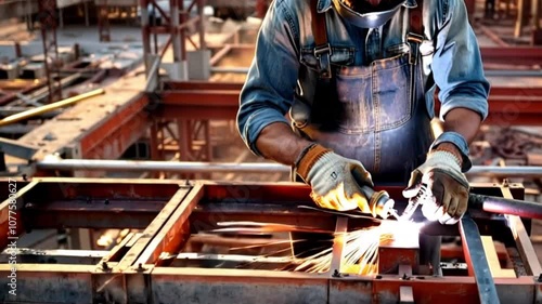 welder working in construction building