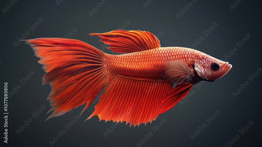 Side profile of Siamese fighting fish, fiery red colors, isolated on dark gradient background Side profile of Siamese fighting fish, fiery red colors, isolated on dark gradient background