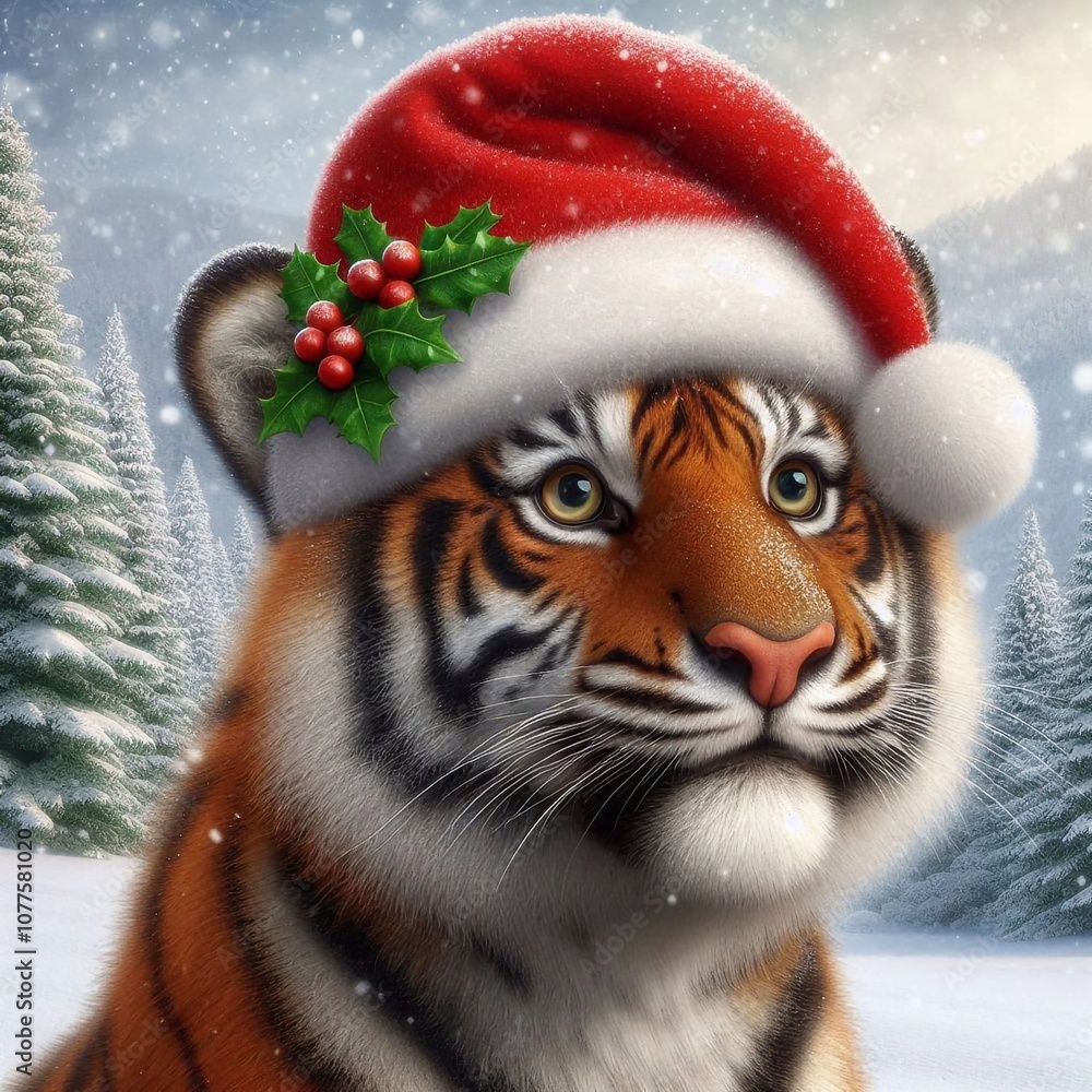 niedlicher Tiger in einer Winterlandschaft niedlicher Tiger in einer Winterlandschaft